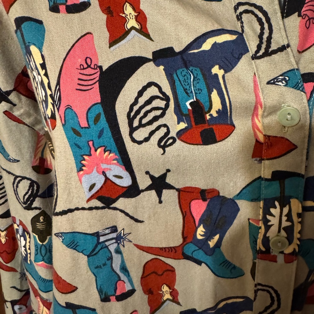 Vintage Woolrich Novelty Western Cowboy Boots Print Button Up Shirt - Picture 9 of 11